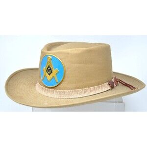Vintage Bee Hats Custom Made Masonic Logo Freemason Khaki Safari Cloth Western